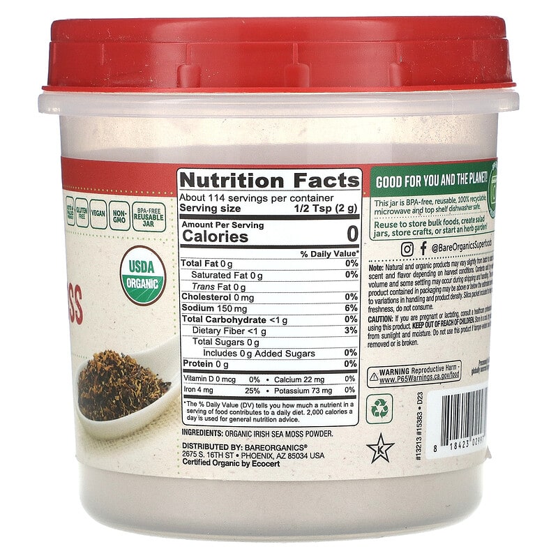 Bare Organics Raw Organic Irish Sea Moss Immunity Powder 8 oz