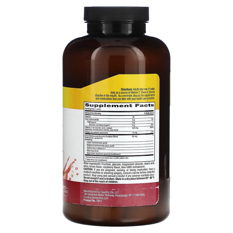 Country Life Chewable Acerola - Vitamin C Complex (500mg) Berry 180 wafrs