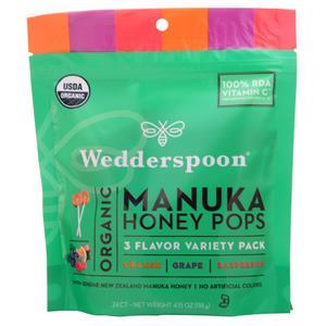 Wedderspoon Organic Manuka Honey Pops Variety Pack (Orange, Grape, Raspberry) 24 count