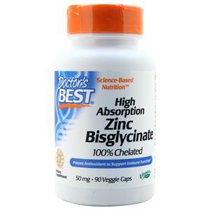 Doctor's Best High Absorption Zinc Bisglycinate - 100% Chelated (50mg) 90 vcaps