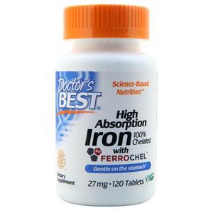 Doctor's Best High Absorption Iron with Ferrochel - 100% Chelated (27mg) 120 tabs