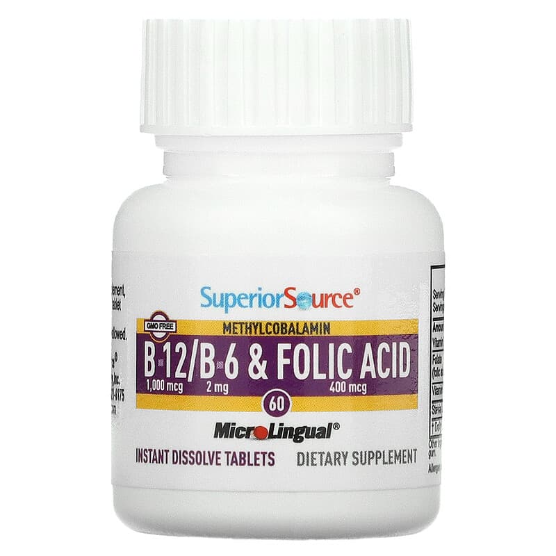 Superior Source No Shot Methylcobalamin B12 (1000mcg) + B6 & Folic Acid (400mcg) 60 tabs