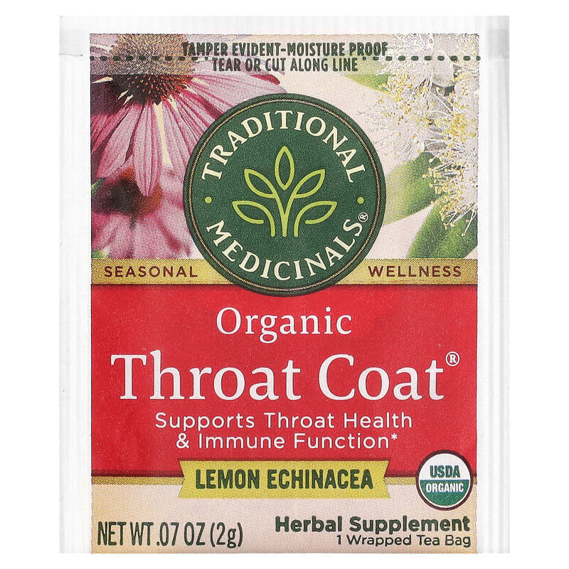 Traditional Medicinals Organic Seasonal Tea Throat Coat - Lemon Echinacea 16 pckts