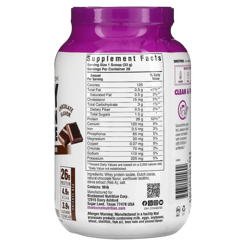 Bluebonnet Whey Protein Isolate Chocolate 2 lbs