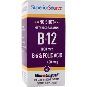 Superior Source No Shot Methylcobalamin B12 (1000mcg) + B6 & Folic Acid (400mcg) 60 tabs