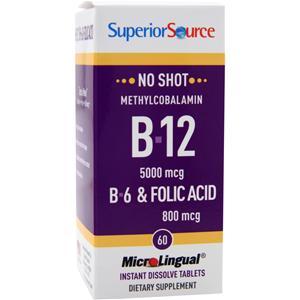 Superior Source No Shot Methylcobalamin B12 (5000mcg) + B6 & Folic Acid (800mcg) 60 tabs