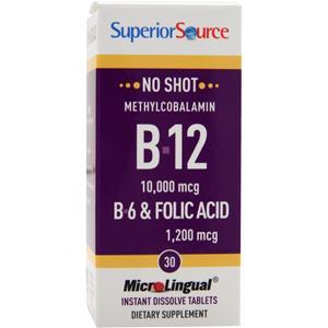 Superior Source No Shot Methylcobalamin B-12 (10,000mcg) + B-6 & Folic Acid (1,200mcg) 30 tabs