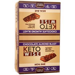 HealthSmart Foods Keto Wise Meal Bar Chocolate Almond Blast BEST BY 11/25 12 bars