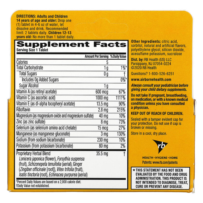 Airborne Airborne - Effervescent Tablets Zesty Orange 10 tabs