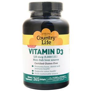 Country Life Vitamin D3 (5000IU)  365 sgels