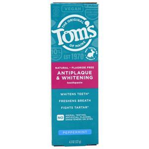 Tom's Of Maine Antiplaque & Whitening Toothpaste Peppermint - Fluoride Free 4.5 oz