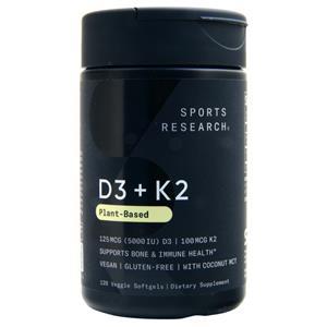 Sports Research D3 (5000IU) + K2 (100mcg) Plant-Based  120 sgels