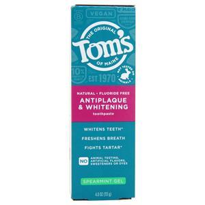 Tom's Of Maine Antiplaque & Whitening Toothpaste Spearmint Gel - Fluoride Free 4 oz