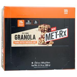 Met-Rx Big 100 Granola Meal Replacement Bar Peanut Butter Chocolate Chip 9 bars