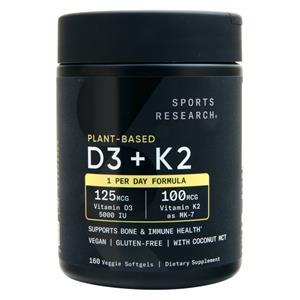 Sports Research D3 (5000IU) + K2 (100mcg) Plant-Based  160 sgels