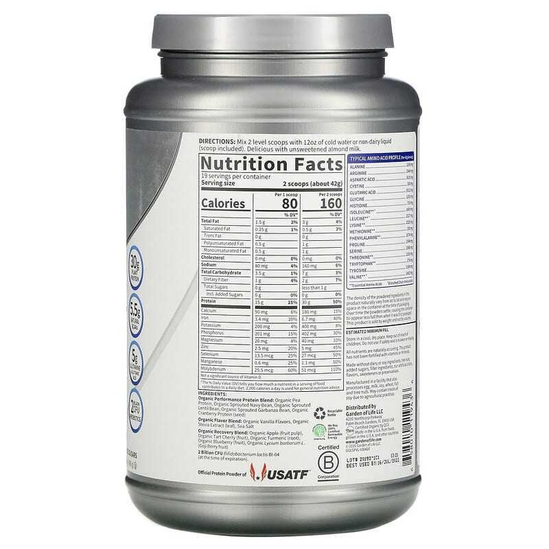 Garden Of Life Sport - Organic Plant-Based Protein Vanilla 28.4 oz