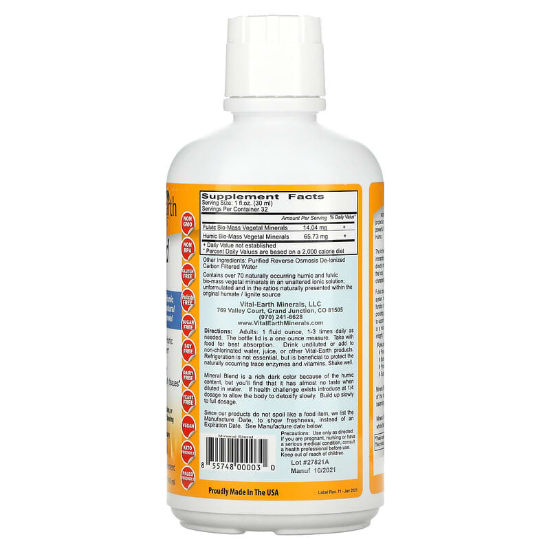 Vital Earth Minerals Mineral Blend Fulvic-Humic Liquid  32 fl.oz
