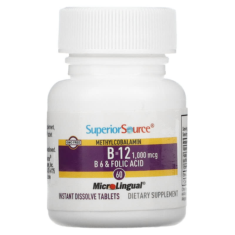 Superior Source No Shot Methylcobalamin B12 (1000mcg) + B6 & Folic Acid (800mcg)  60 tabs