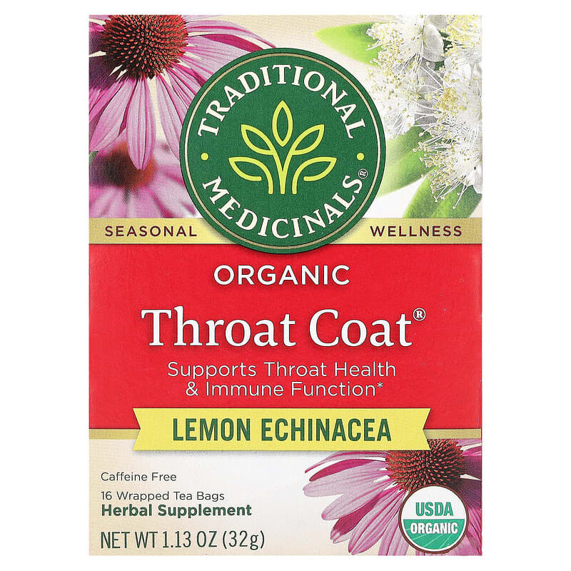 Traditional Medicinals Organic Seasonal Tea Throat Coat - Lemon Echinacea 16 pckts