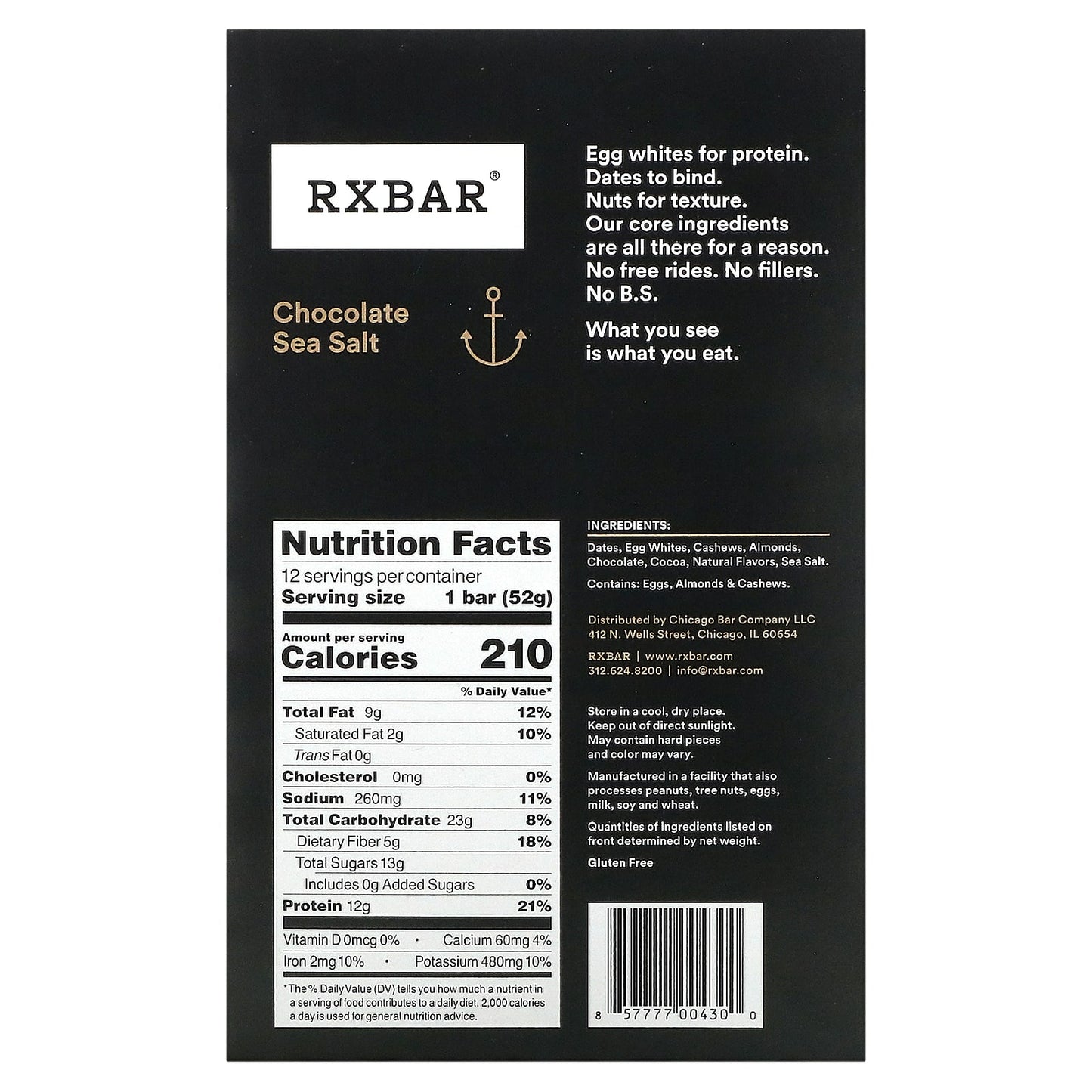 Rx Bar Rx Bar Chocolate Sea Salt 12 bars