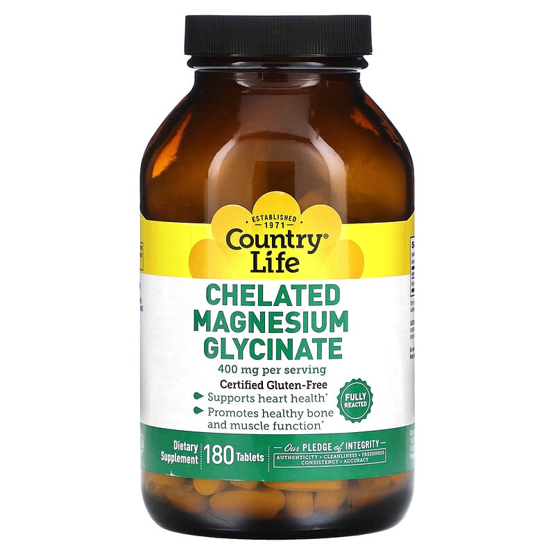 Country Life Chelated Magnesium Glycinate  180 tabs