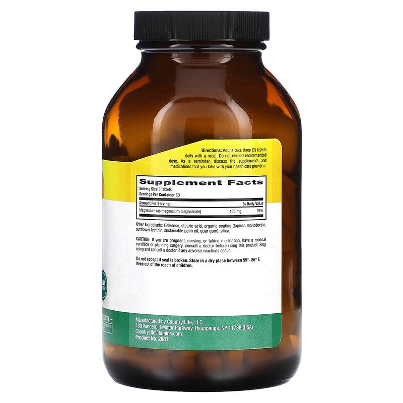 Country Life Chelated Magnesium Glycinate  180 tabs