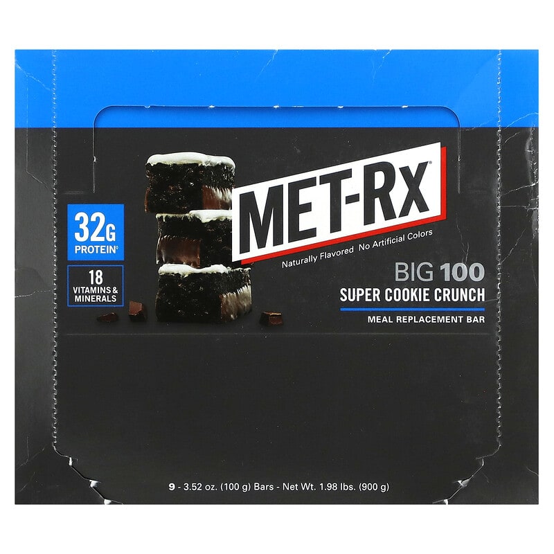 Met-Rx Big 100 Meal Replacement Bar Super Cookie Crunch 9 bars