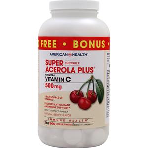 American Health Super Acerola Plus Natural Vitamin Chewable (500mg) Natural Berry 300 wafrs