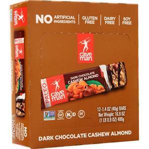 Caveman Foods Paleo Bar Dark Choc Cashew Almond 12 bars