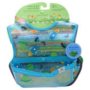 Green Sprouts Snap & Go Wipe-Off Bibs 9-18 Months (Aqua Space) 3 pack