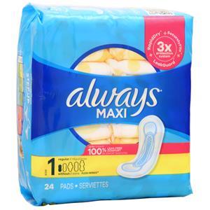 Always Maxi Pads Size 1 - Regular without Wings 24 pads