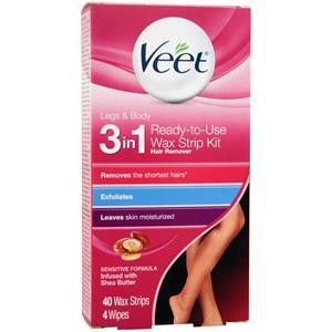 Veet 3 in 1 Ready-to-Use Wax Strip Kit Legs & Body  40 count