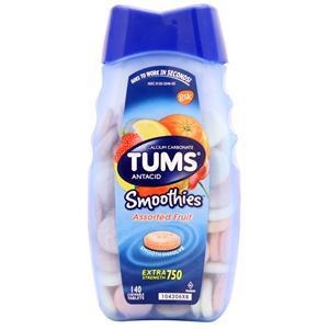 TUMS Smoothies Extra Strength 750 Antacid Assorted Fruit 140 tabs